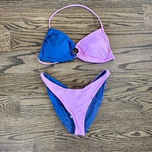 L*Space Indigo Rosebud Colorblock Bikini Set, Freddie Top & Mercury Bottom, NWT